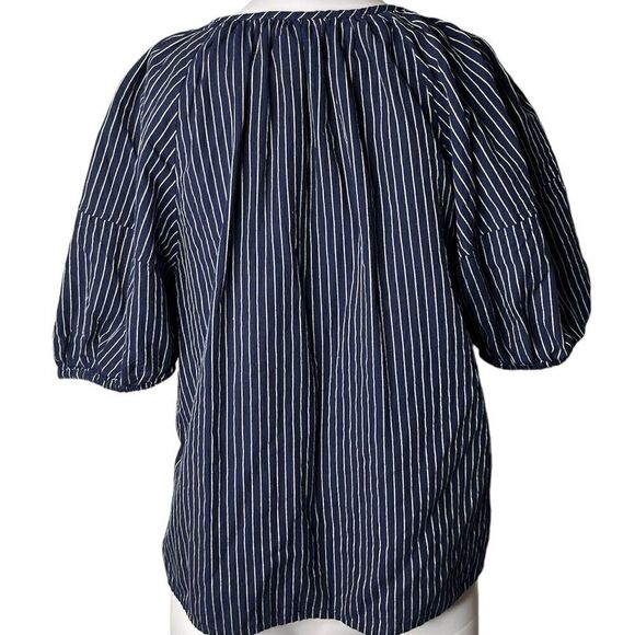 A New Approach Puffy Sleeve Striped Blouse Dark Blue & White Size XS - Picture 3 of 3